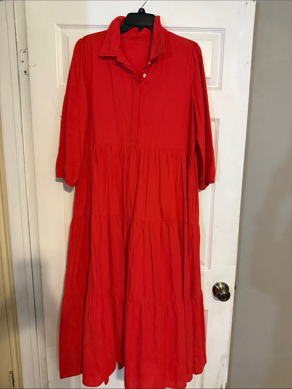 Red Tiered Collared Womens Dress - Lightweight Button-Front